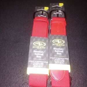 2-Athletic Works Baseball/Softball Belt Red Synthetic Leather Youth 18-32" XS-XL